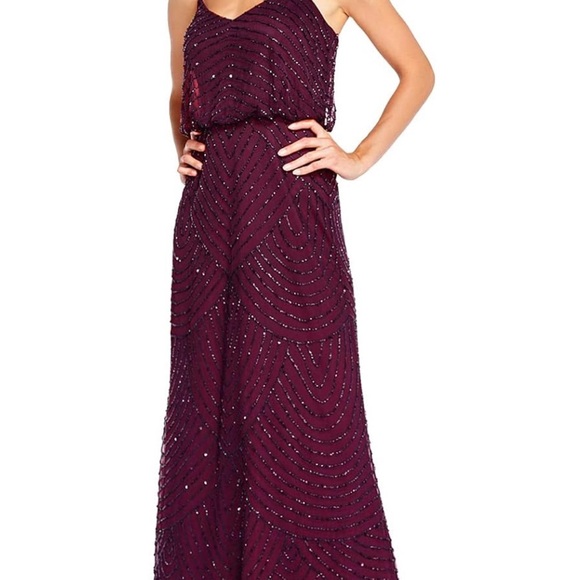 Long Evening Gown by Adrianna Papell - Beaded/Wine Colored - Picture 8 of 8
